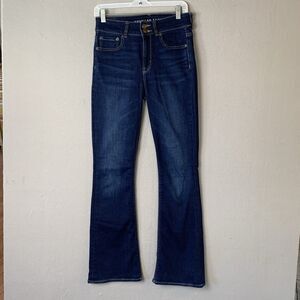American Eagle Jeans Womans 4 Blue Hi-Rise Artist Flare Dark Wash Y2K Hippie